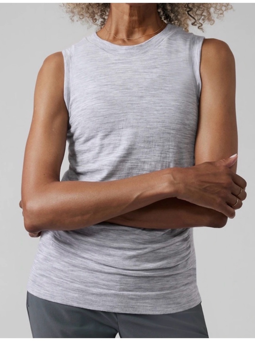 Athleta Foresthill Ascent Heathered Light Grey High Neck Athletic Tank Top XS